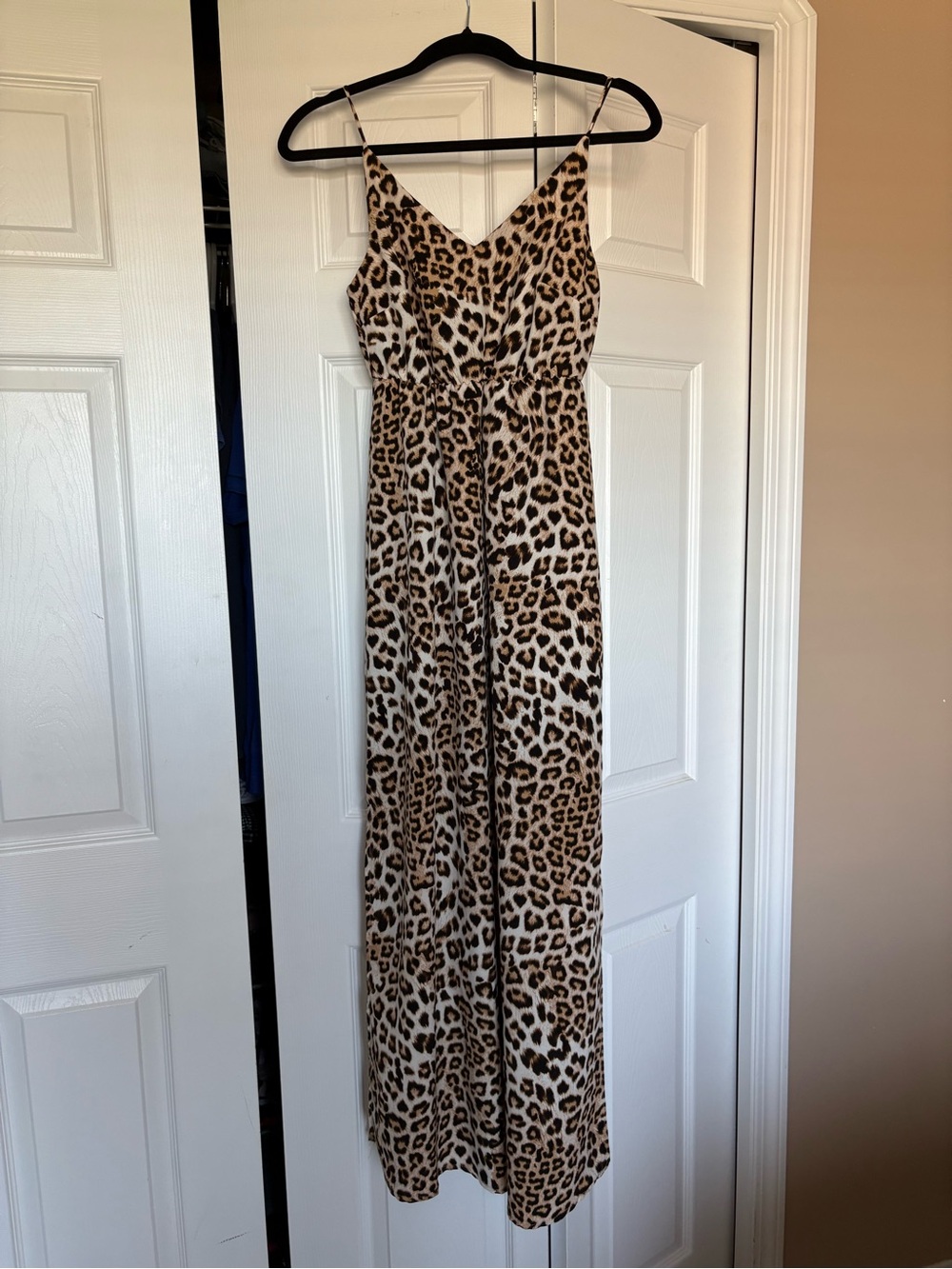 Leopard Print Maxi Dress with Spaghetti Straps - Brown/Black